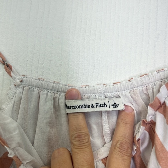 Abercrombie & Fitch - Stripe Ruffle Lined Spaghetti Strap Trapeze Mini Dress LG - Picture 11 of 12